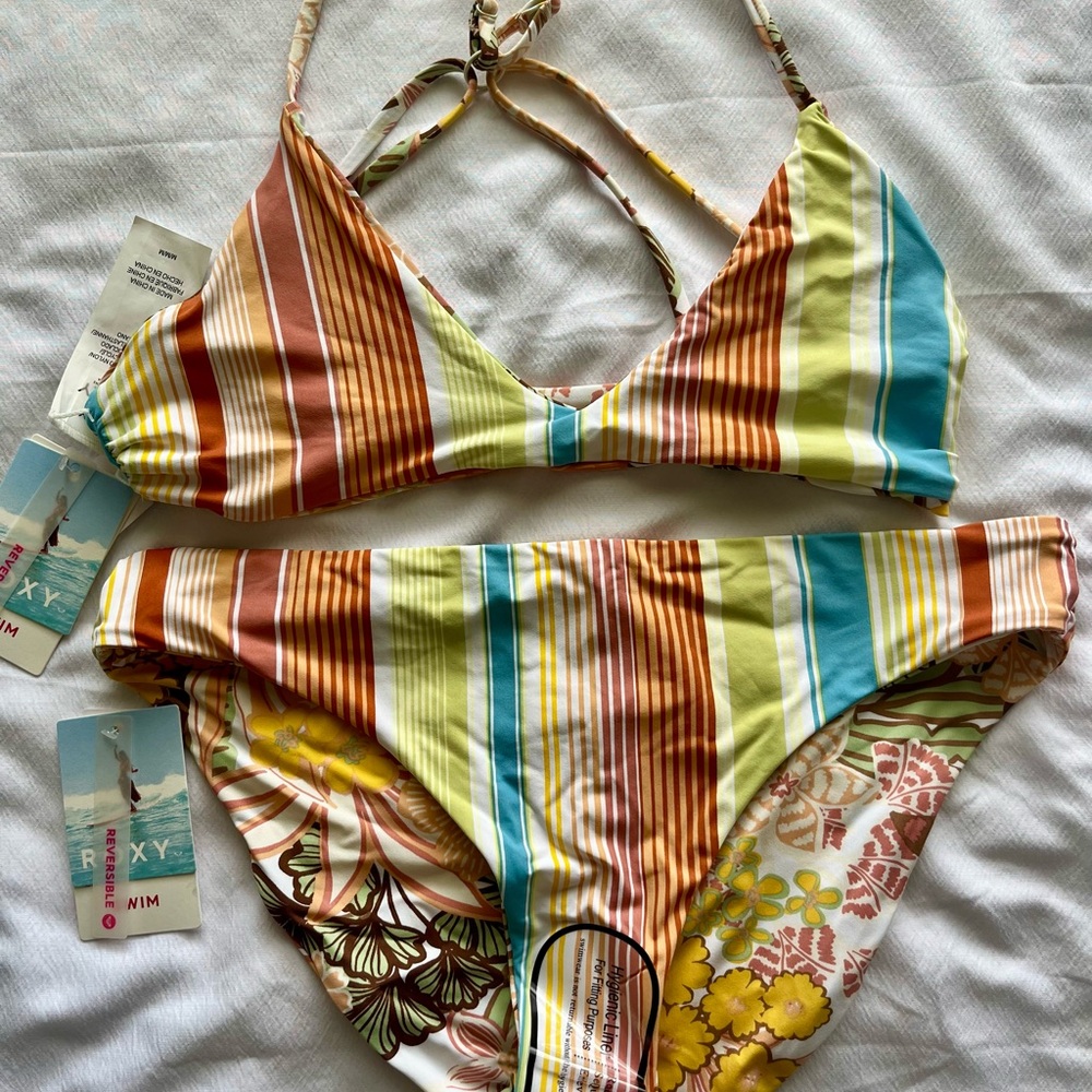 Roxy Colorful Reversible Striped Bikini Set